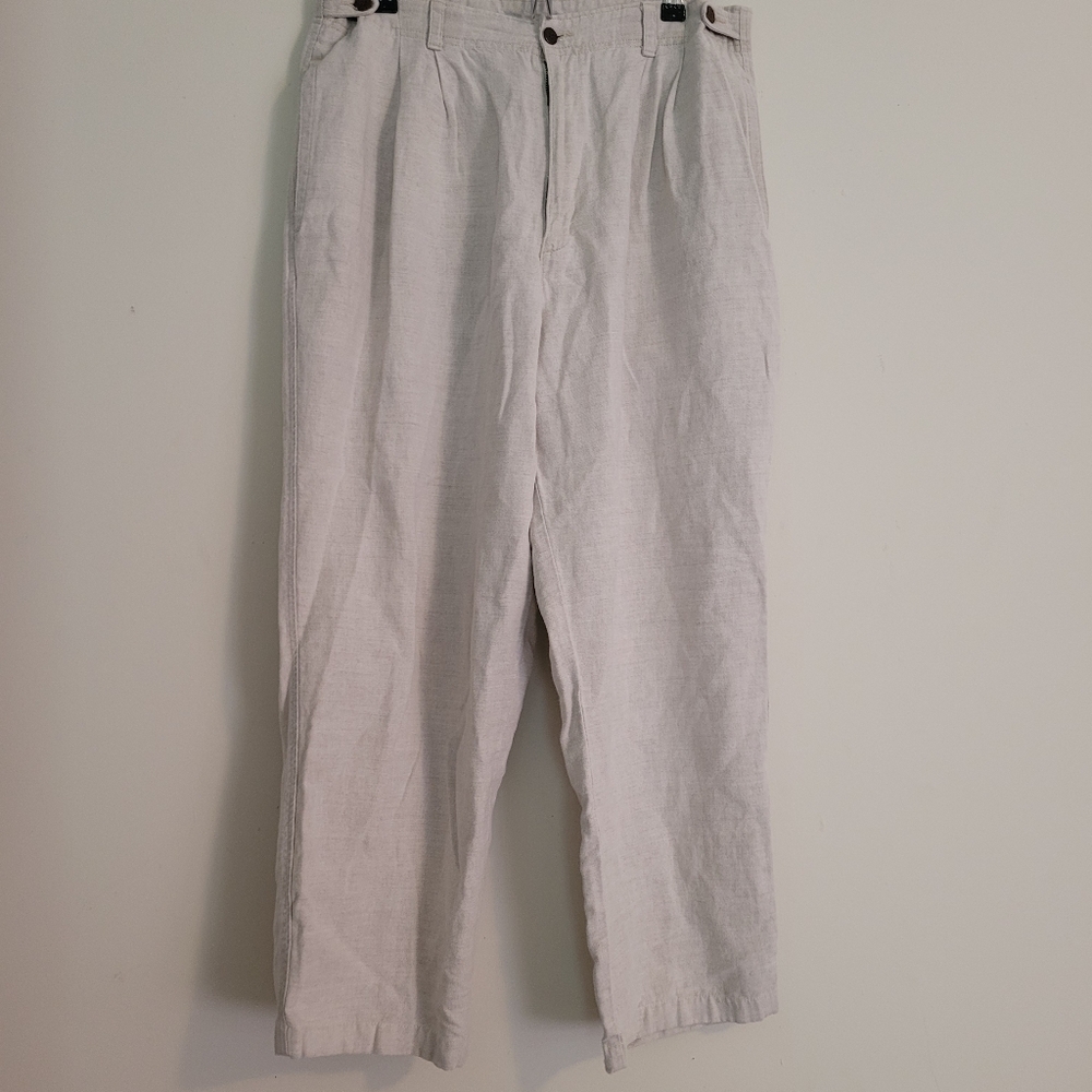 Vintage Dockers Men's Linen Blend Cotton Coastal Pants Beach Cream Button USA